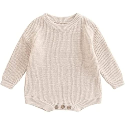 woshilaocai Baby Boy Girl Sweater Oversized Long Sleeve Romper Warm Crewneck Bodysuit Knitted Winter Clothes (Cream,0-3 Months)