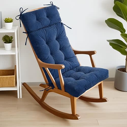 Millsilo Rocking Chair Cushions for Indoor Rocker, Comfortable Chenille Tufted Non-Slip Rocking Chair Pads with Ties for Adirondack, Glider Chair Rocker Replacement Cushions, Navy, 52"x19"x4"