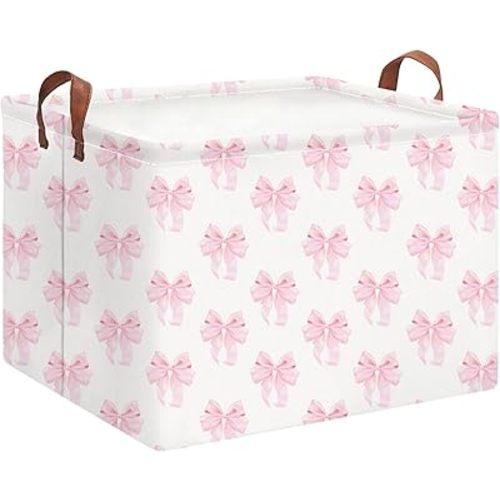 Rectangle Storage Basket with Handles,Collapsible Storage Bin,Books Box,Gift Basket(Shimmer Bowknot)