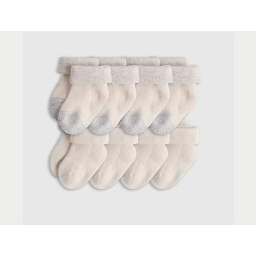 Organic Cotton Fold Over Socks 8-Pack - Baby in White/Grey