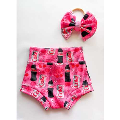 Baby Girl Toddler Diet SODA Bottle FAVE drink Bummies Nylon Bow set 0-3 months-4t Shorties Headband diaper cover cherry coquette