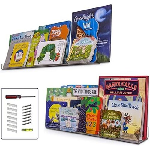 Dwelling With Pride Acrylic Shelf 24 Inch (2Pack) - Acrylic Bookshelf for Toys & Books - Spice Rack & Floating Display - Floating Shelves for Makeup & Cosmetic Product