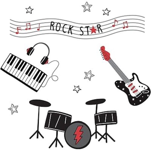 Lambs & Ivy Rock Star Musical Instruments Wall Decals/Stickers - Drums/Guitar