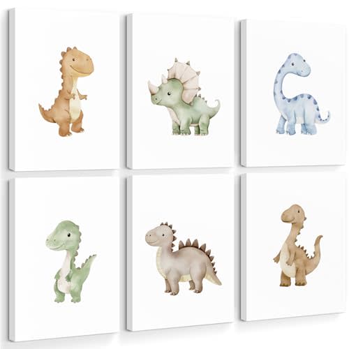 Dinosaur Nursery Wall Art Kids Canvas Poster Boys Room Wall Decor Watercolor Dino Wall Art Toddler Baby Pictures Dinosaur Prints Nursery Artwork for Boys Room Bedroom 8x10x6 Inch Ready to Hang