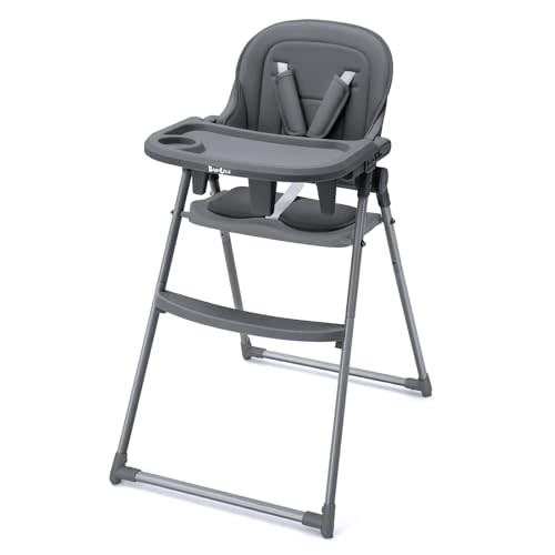 Foldable High Chair for Infants & Toddlers, Adjustable 3-Position Dishwasher-Safe Tray, 5-Point Safety Harness, Space-Saving Design for Dining & Mealtime, Gray
