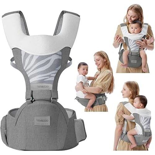 Baby Carrier with Hip Seat for Newborn to Toddler, Grey