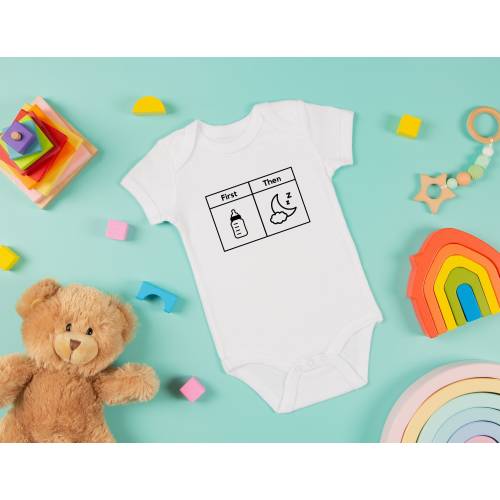 First Milk, Then Sleep, Infant Bodysuit, Baby Clothes, Baby Bodysuit, Heather Onesie, Baby Onesie, Baby Gift, first then, ABA, BCBA