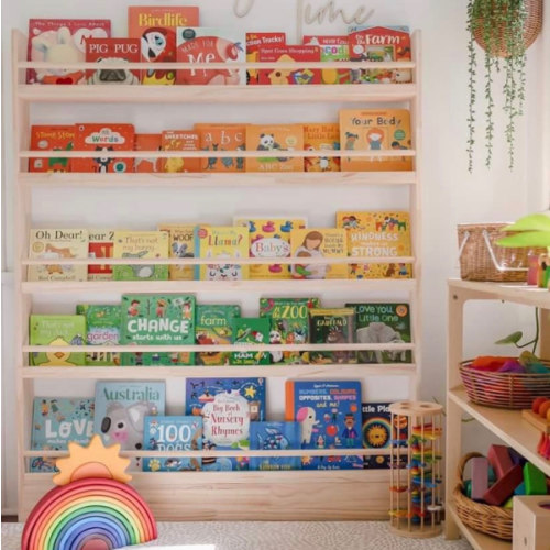 Front-Facing Kids Bookshelf, Varnished Wood | JoyKids