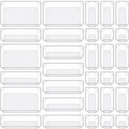 Kootek 31 Pcs Clear Plastic Drawer Organizer Set, 4-Size Bathroom Drawer Organizers Non-Slip Desk Dividers Trays, Versatile Storage Bins for Makeup, Jewelry, Vanity, Bedroom, Kitchen, Office