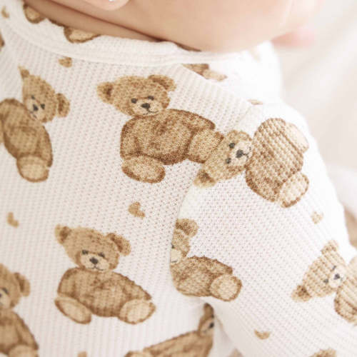 Beary Sweet Bamboo Waffle Zipper Ruffle Footie