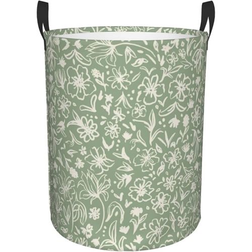 Sage Green Laundry Basket Foldable Laundry Hamper With Handles Waterproof Oxford Cloth Large Clothes Storage Bucket Toy Organizer For Bathroom Bedroom Dormitory Nursery 19.6 x15.7 In