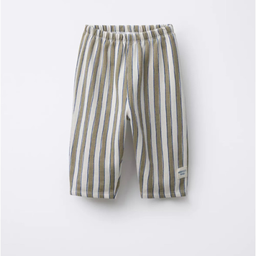 STRIPED BAGGY PANTS WITH LABEL - Beige | ZARA United States