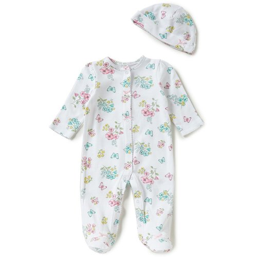 Little Me Baby Girls Meadow Floral Footie Coverall & Hat Set