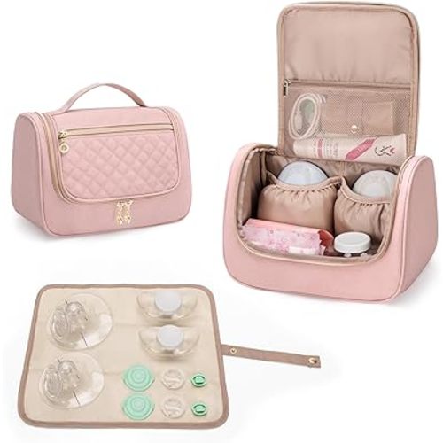 LUXJA Wearable Breast Pump Bag (with a Waterproof Mat) Compatible with Momcozy, Willow and Elvie Breast Pump, Carrying Case for Wearable Breast Pump and Extra Parts (Patent Pending), Pink