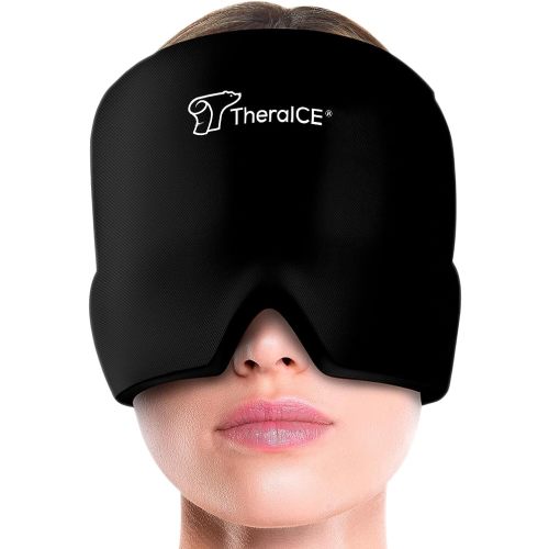 TheraICE Migraine Relief Cap, Soothing Headache Hat Ice Pack Mask, Face Cold Compress Cooling Gel Head Wrap Products for Tension, Stress & Hangover