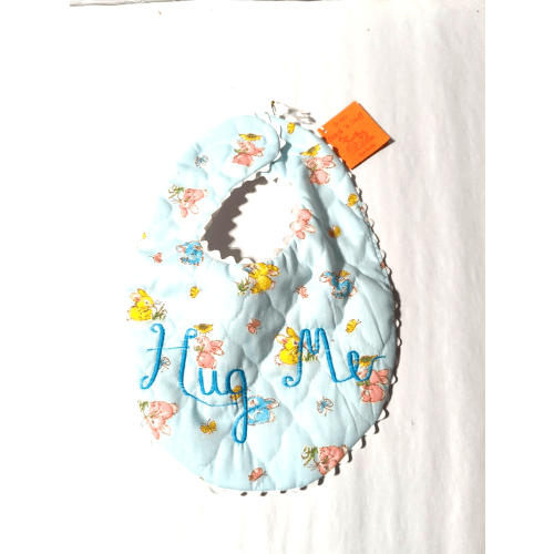 VINTAGE BABY BIB BLUE QUILTED INFANT HUG ME HANDMADE JO AN'S STITCH N' STUFF