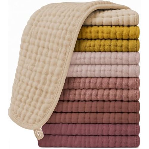 Ease Cubs 12 Pack Muslin Burp Cloths Large 100% Cotton Hand Washcloths, Baby Essentials Absorbent and Soft Burping Rags for Newborn Registry, 20" X10", Brown, Honey and Bean Paste Series