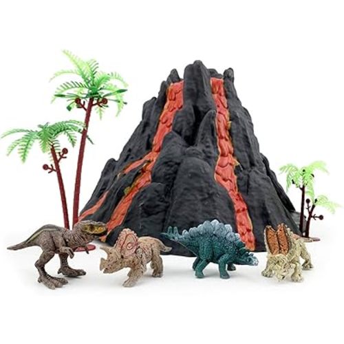 Enjoyin Volcano Dinosaur Playset Including 4 Dinosaurs and 2 Trees Volcano Dinosaur Toys for Kids