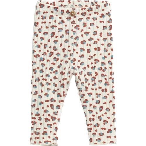 Floral Spot Print Ribbed Elastic Waistband Coconut Button Leggings