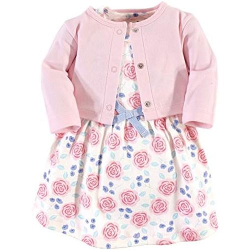 Touched by Nature Infant Toddler Girls Organic Cotton Dress and Cardigan, Rainbows Sunshine