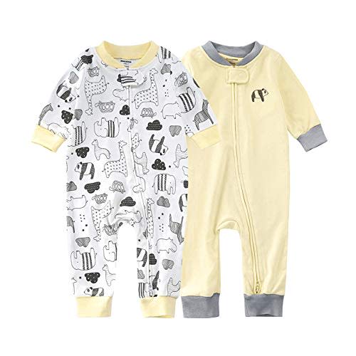 Teach Leanbh Baby 2-Pack Footless Pajamas Cotton Long Sleeve Printing 2 Way Zipper Romper Jumpsuit Sleep and Play 3-24 Months