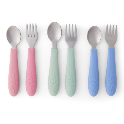 Elk & Friends Babies/Toddler Stainless Steel Spoons + Forks with Silicone Handle