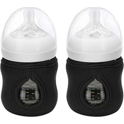 Beautyflier 4oz Glass Baby Bottle Sleeve Covers, Reusable Insulator, Heat/Cold Retention Neoprene Holder for Philips Avent (Black, 2PCS)