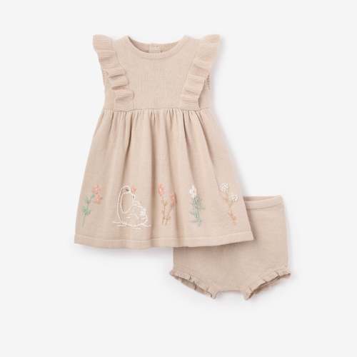 Embroidered Floral Cotton Knit Dress – Elegant Baby