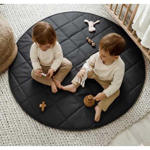 Vegan Leather Baby Play Mat: Reversible Padded Quilted Floor Mat | Black Cream Uniklook