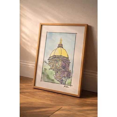 University of Notre Dame Golden Dome Watercolor Print