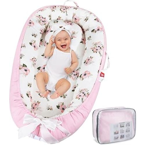 𝖡𝖺𝖻𝗒 Lounger for 𝖭𝖾𝗐𝖻𝗈𝗋𝗇-𝖭𝖾𝗐𝖻𝗈𝗋𝗇 Lounger for 0-12 𝖬𝗈𝗇𝗍𝗁𝗌, Breathable Portable 𝖨𝗇𝖿𝖺𝗇𝗍 Lounger-Soft 𝖡𝖺𝖻𝗒 Floor Seat for Travel, 𝖭𝖾𝗐𝖻𝗈𝗋𝗇 Essentials(Big flower)