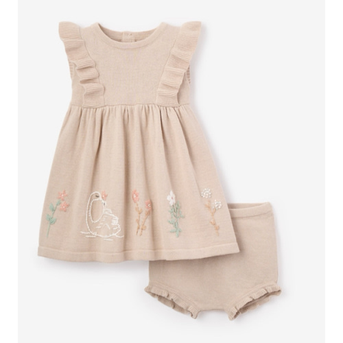 Embroidered Floral Cotton Knit Dress – Elegant Baby
