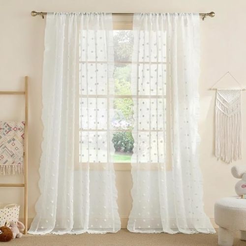 StangH Blush Pink Curtains 84 inch Length,Scalloped Curtains Feminine Decor Nursery Curtain French Country Ruffle Window Drapes for Girls Room/Dressing Room, Rod Pocket, W52 x L84, 2 Panels