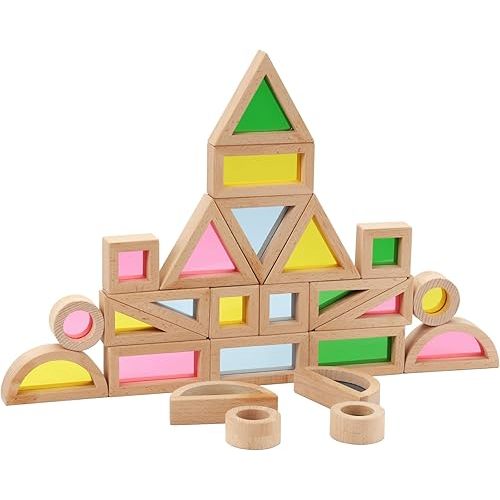 WOWME 24pcs Translucent Beechwood Building Block Set for Girl&Boy