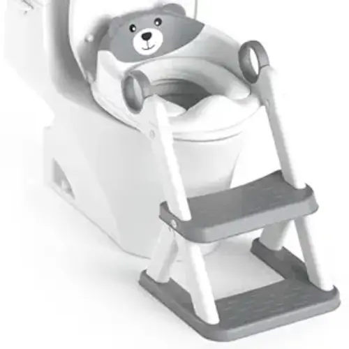 Rabb 1st® Potty Training Seat, Toddler Toilet Seat for Kids Boys Girls, 2 in1 Potty Training Toilet with Step Stool, 6 Adjustable Height, Splash Guard, Stable Triangular Anti-Slip Design(Grey)