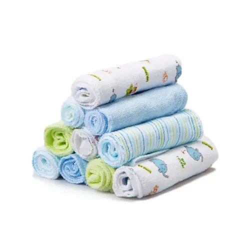 Spasilk Washcloth Wipes Set for Newborn Boys and Girls, Soft Terry Washcloth Set, Pack of 10, Blue Elephants