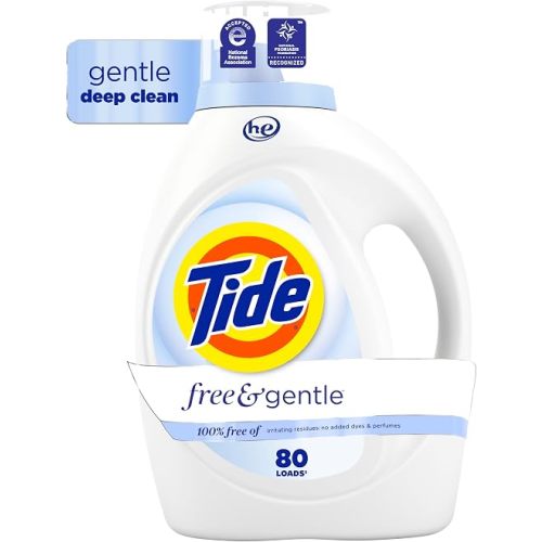 Tide Free & Gentle Liquid Laundry Detergent, 80 Loads, 105 fl oz, Tide Laundry Detergent, Clean Laundry Detergent
