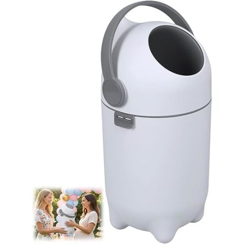 Baby Diaper Pail,Odor Locking,No Special Bag Required,One-Handed Use,15L Large Capacity Diaper Trash Can,Durable Plastic,Registry Must-Have Gift - White