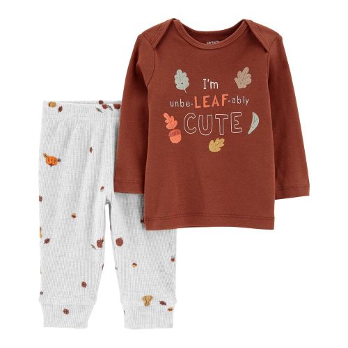 Baby 2-Piece Fall Tee & Pant Set - 12M - Brown/Heather