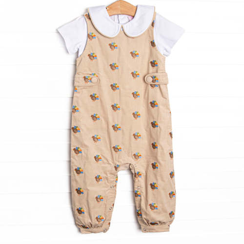 Tail Feather Turkeys Embroidered Jon Jon Set, Tan – Stitchy Fish