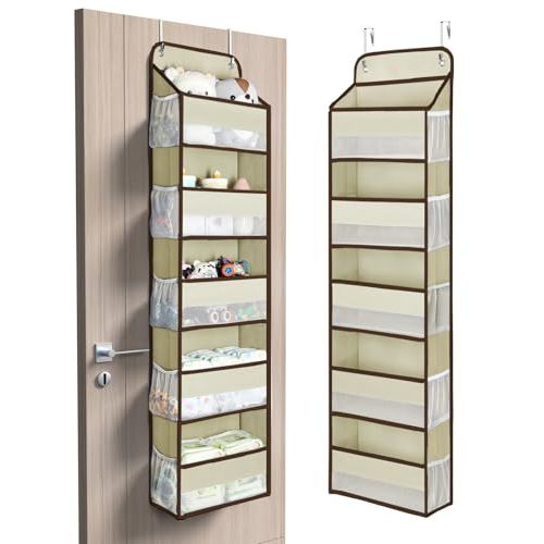 Yecaye 1 Pc 5 Tier Over the Door Organizer with 15 Pockets | 44lb Load Over the Door Storage | No Sagging Closet Organizers and Storage | Versatile Nursery Hanging Organizers for Home Dorm - Beige
