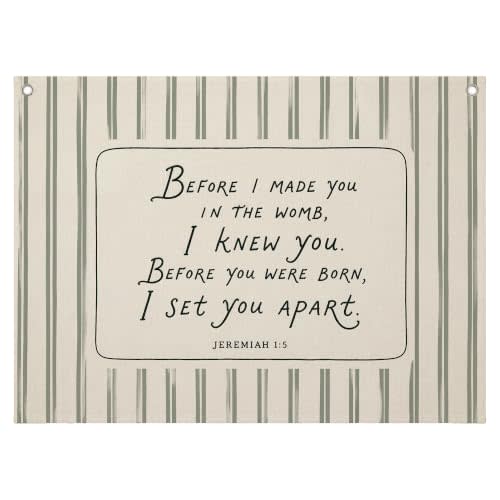 Christian Bible Verse Canvas Banner Wall Hanging, Boho Neutral Striped Jeremiah 1:5 Religious Scripture Wall Art Decor Hanging Flag for Church Home Office, 20x30 Inch,EE066