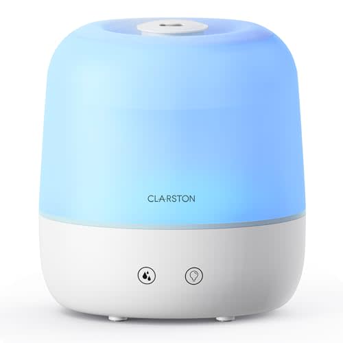 Clarston Humidifiers for Bedroom, 2L Cool Mist Humidifier, 24dB Quiet Sleep | 25H Runtime, Easy to Top Fill & Clean, Humidification for Baby Nursery & Plant, 360° Nozzle for Large Room, Nightlight,No BPA
