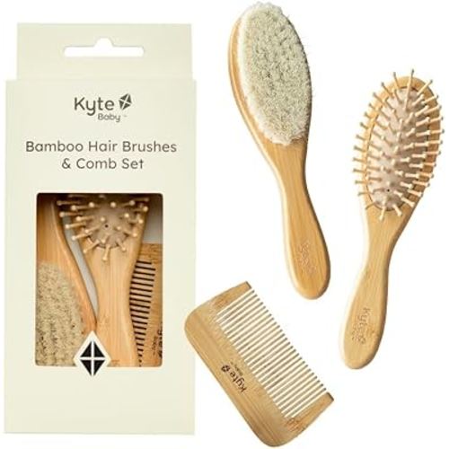 Kyte BABY Bamboo 3-Piece Brush Set - 1 Goat Hair Brush, 1 Wooden Bristle Brush and 1 Bamboo Comb