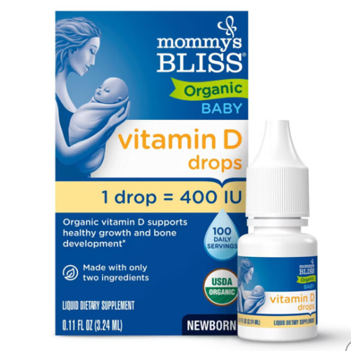 Mommy’s Bliss Organic Vitamin D Drops - Infants and Newborns - Supports Growth and Bone Development - Easy Use Vitamin D3 Supplement For Babies - 400 IU Per Drop - 100 Daily Servings