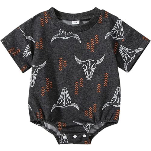 Kayotuas Western Baby Boy Girl Clothes Cow Print Bubble Romper Oversized Short Sleeve Tshirt Bodysuit Infant Summer Outfits