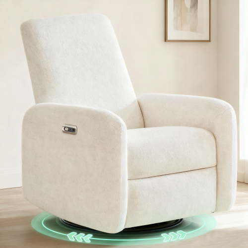 JULY'S SONG Power Glider Recliner Chair, 270°Swivel Rocker Reclining Chair with USB Ports for Nursery, Cream