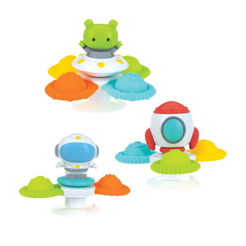 Nuby Space Fidget Pop Spinner Toys for Babies and Toddlers, 3 Pack, Colorful, Suction Base