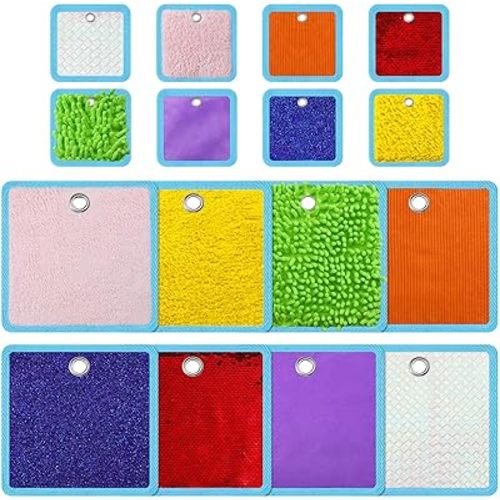 16 Sets Textured Sensory Tiles Mini Mats Educational Tactile Sensory Toys Assorted Texture Floor Tiles Textured Mat for Autism Learning Play Fidget Activity Game(Square)