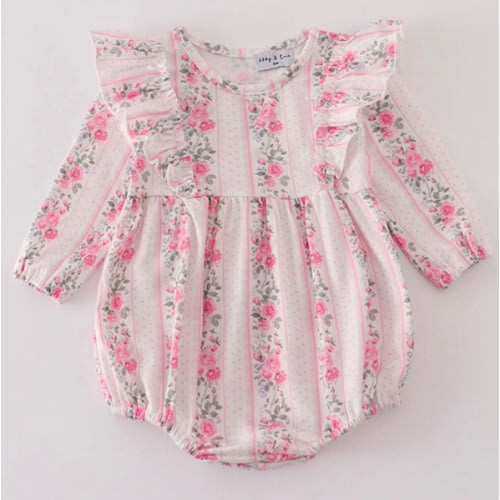 Pink Floral Print Ruffle Bubble – Burning Red Boutique